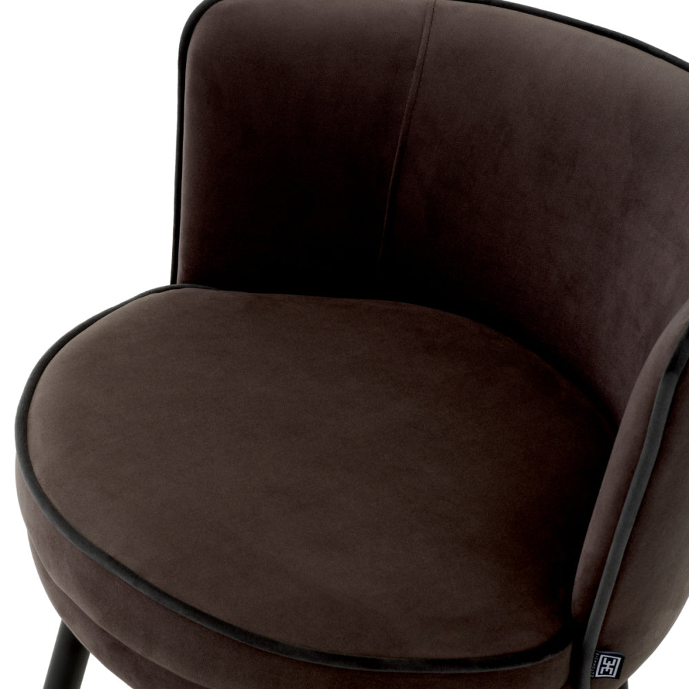 Eichholtz Grenada Counter Stool, Savona Grey Velvet, Savona Dark Grey Velvet Piping, Black And Brass Swivel Base (A118563)