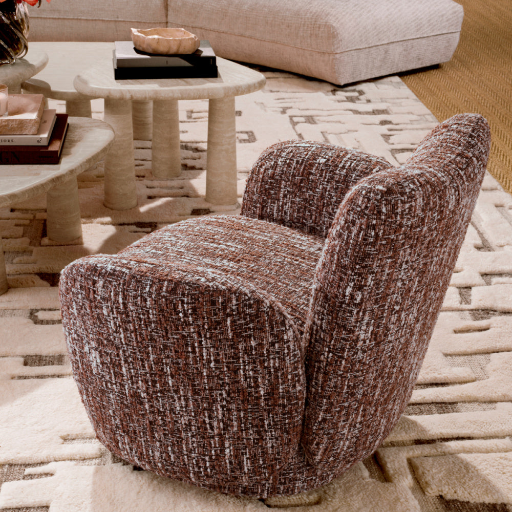 Eichholtz Merida Swivel Chair, Bouclé Sonata Red, Swivel Base (A118836)
