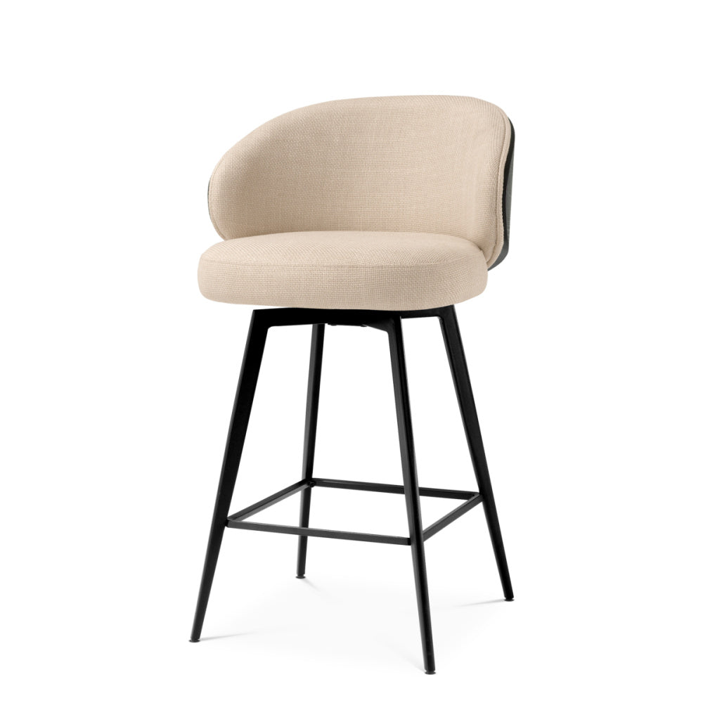Eichholtz Camerota Counter Stool, Scalea Sand, Black Wooden Back, Black Legs, Swivel Base (A119051)