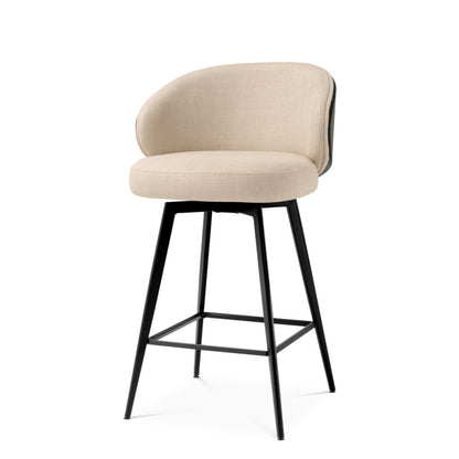 Eichholtz Camerota Counter Stool, Scalea Sand, Black Wooden Back, Black Legs, Swivel Base (A119051)