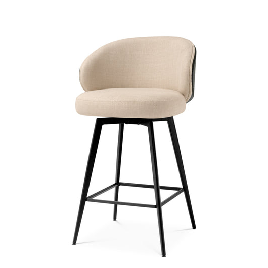 Eichholtz Camerota Counter Stool, Scalea Sand, Black Wooden Back, Black Legs, Swivel Base (A119051)