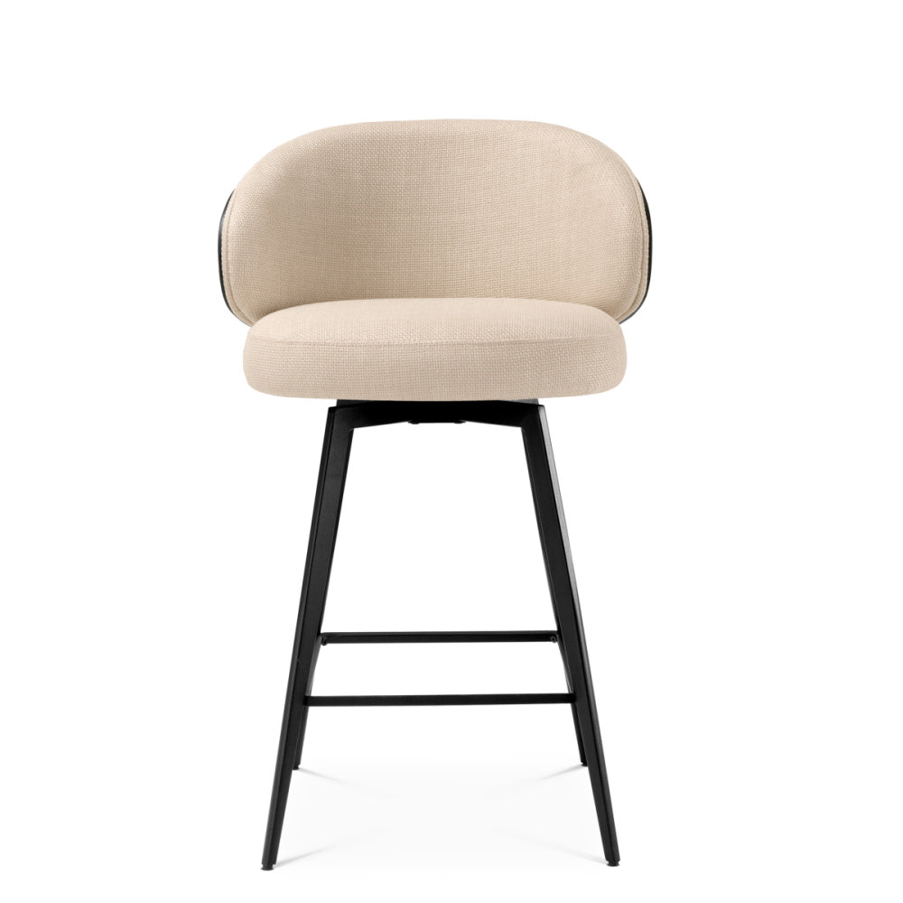 Eichholtz Camerota Counter Stool, Scalea Sand, Black Wooden Back, Black Legs, Swivel Base (A119051)