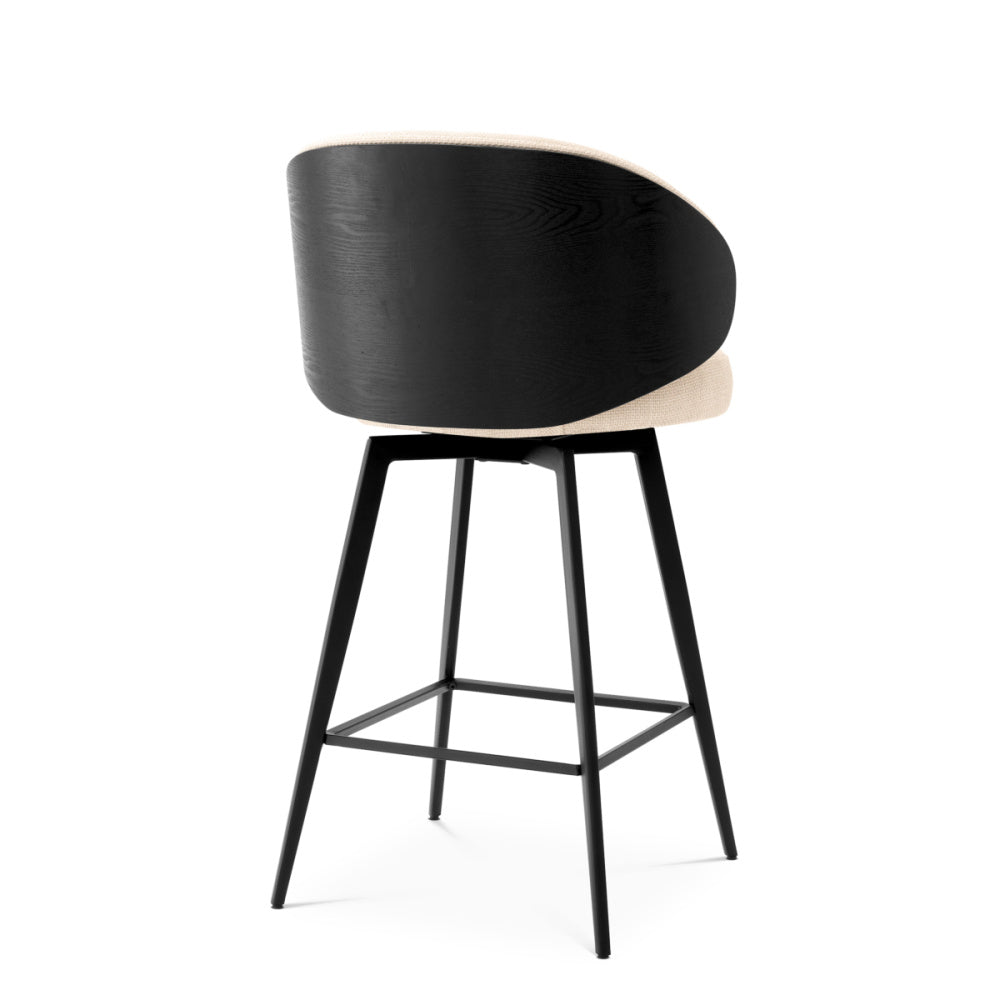 Eichholtz Camerota Counter Stool, Scalea Sand, Black Wooden Back, Black Legs, Swivel Base (A119051)
