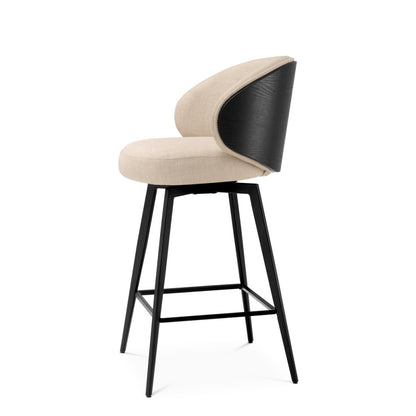 Eichholtz Camerota Counter Stool, Scalea Sand, Black Wooden Back, Black Legs, Swivel Base (A119051)