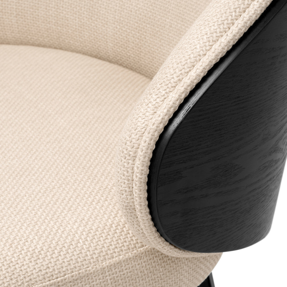Eichholtz Camerota Counter Stool, Scalea Sand, Black Wooden Back, Black Legs, Swivel Base (A119051)