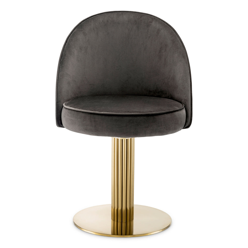 Eichholtz Dorland Dining Chair, Brushed Brass, Roche Dark Grey Velvet, Swivel Base (A119129)