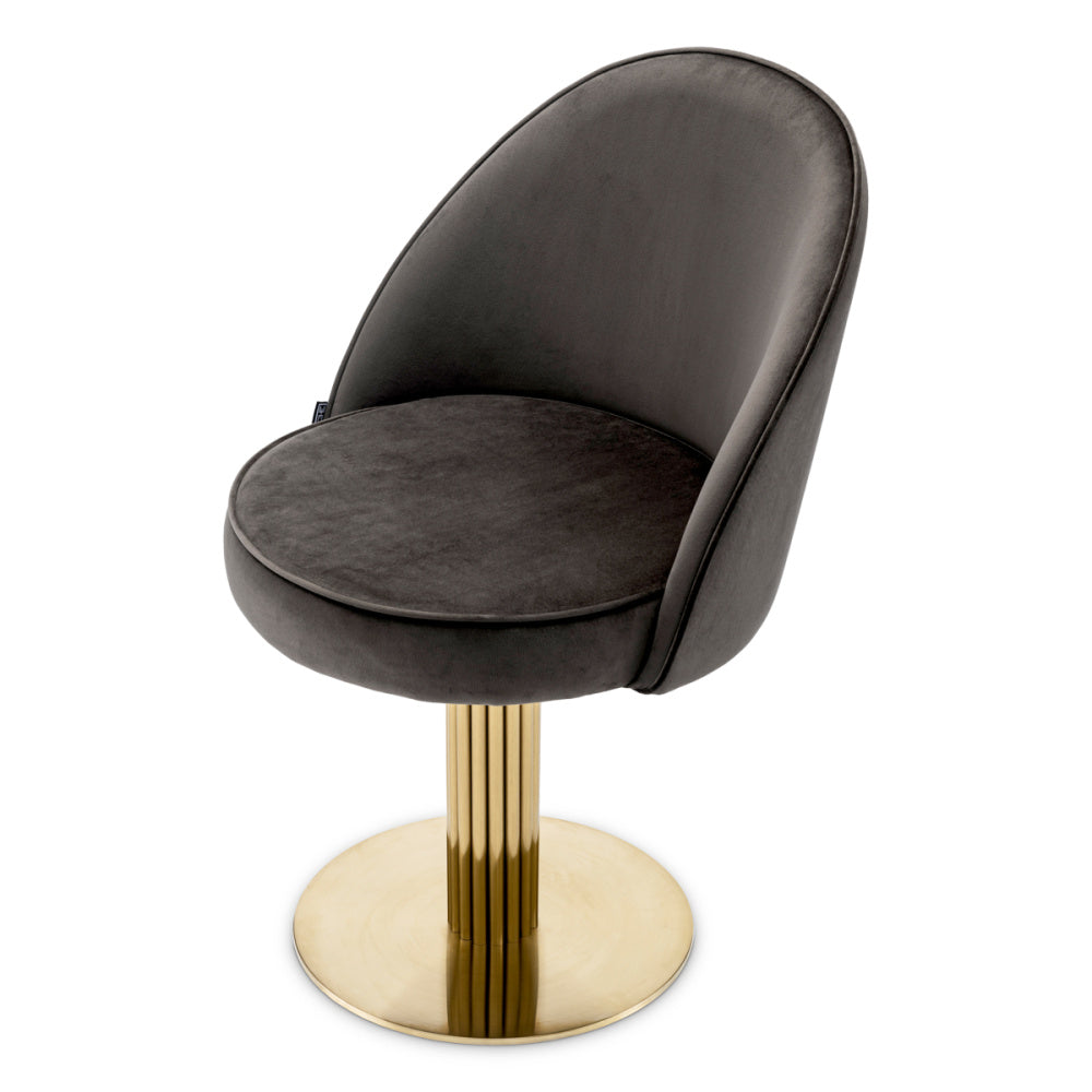 Eichholtz Dorland Dining Chair, Brushed Brass, Roche Dark Grey Velvet, Swivel Base (A119129)