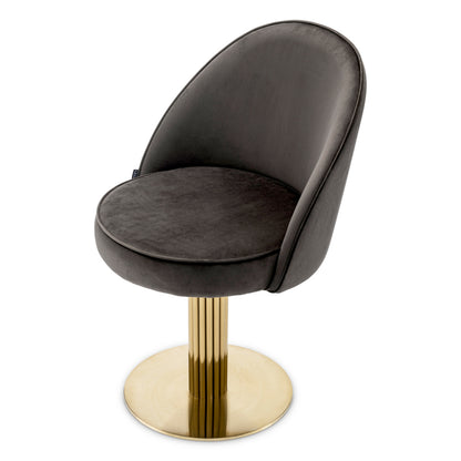 Eichholtz Dorland Dining Chair, Brushed Brass, Roche Dark Grey Velvet, Swivel Base (A119129)