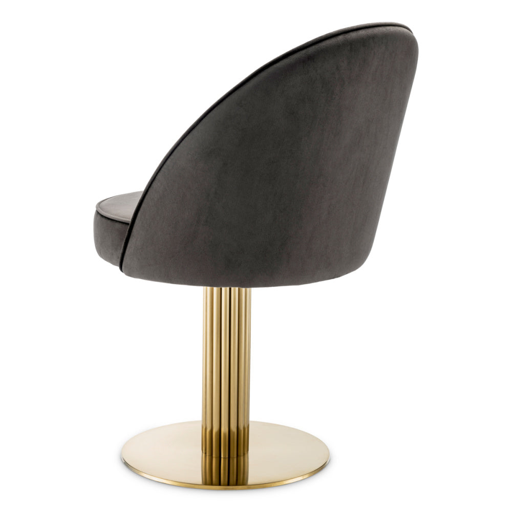 Eichholtz Dorland Dining Chair, Brushed Brass, Roche Dark Grey Velvet, Swivel Base (A119129)