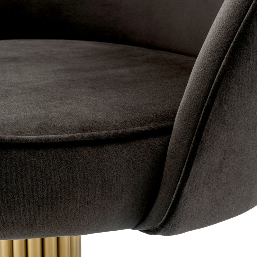 Eichholtz Dorland Dining Chair, Brushed Brass, Roche Dark Grey Velvet, Swivel Base (A119129)