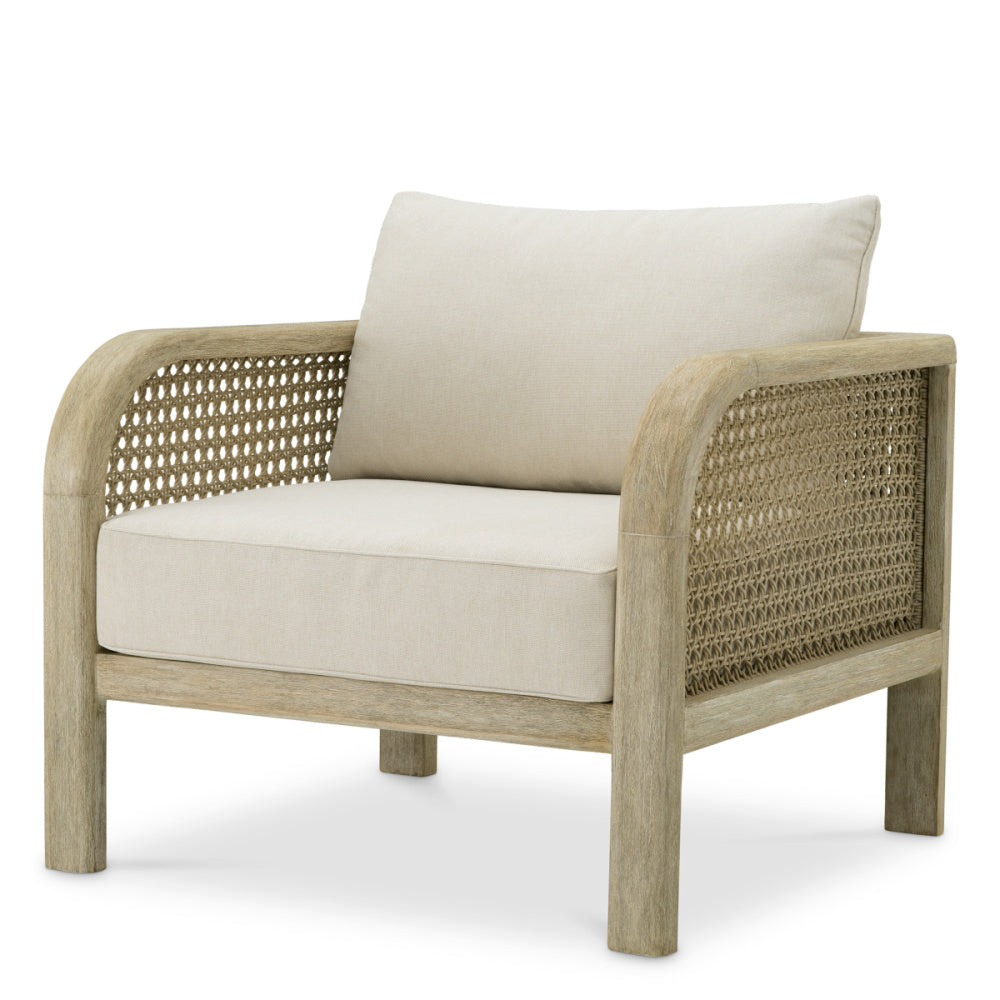 Eichholtz Julian Outdoor Chair, Aged Teak, Beige Rope, Viola Sand (A119249)