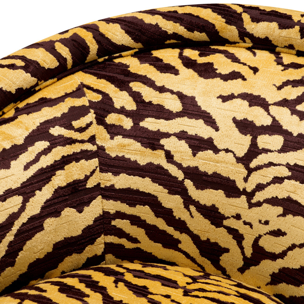 Eichholtz Catene Swivel Chair, Tigris Brown, Brushed Brass Swivel Base (A119426)