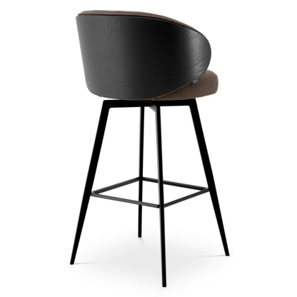 Eichholtz Camerota Bar Stool, Scalea Grey, Black Wooden Back, Black Legs, Swivel Base (A119537)