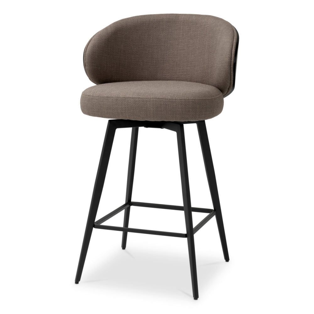 Eichholtz Camerota Counter Stool, Scalea Grey, Black Wooden Back, Black Legs, Swivel Base (A119538)