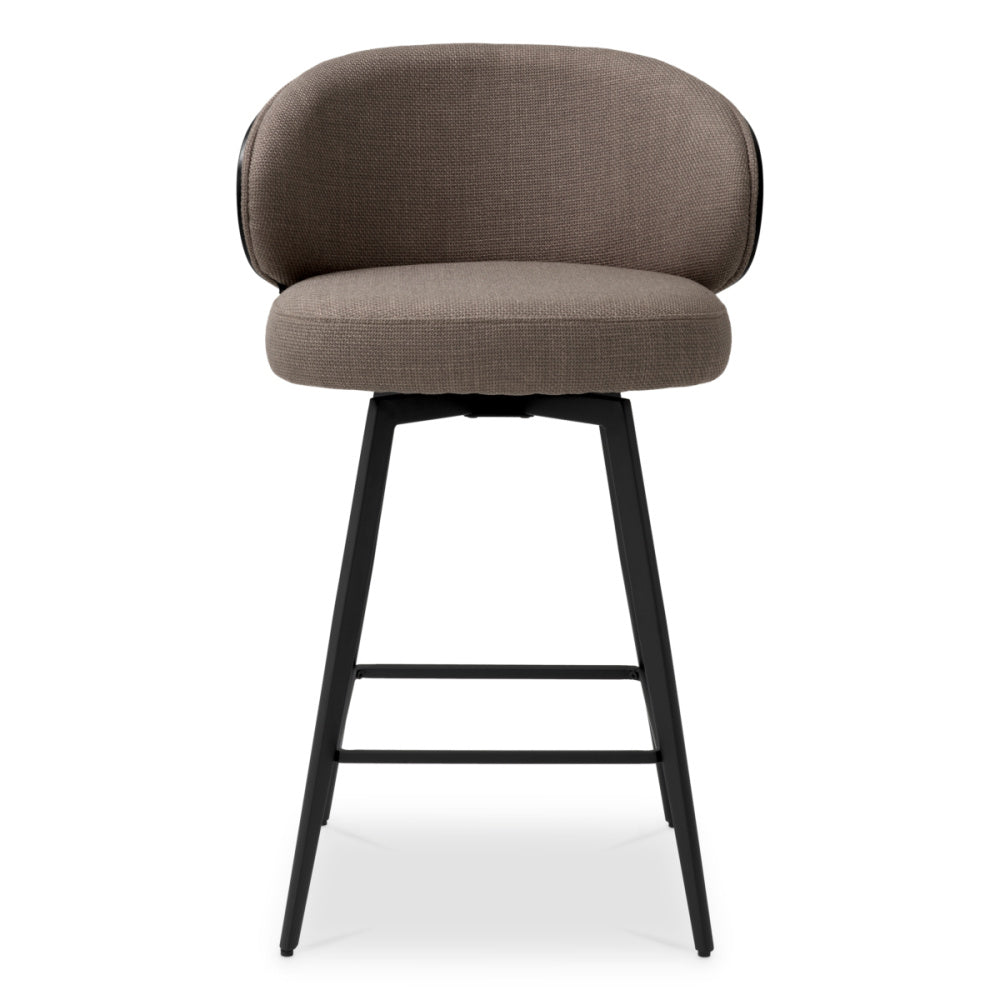 Eichholtz Camerota Counter Stool, Scalea Grey, Black Wooden Back, Black Legs, Swivel Base (A119538)