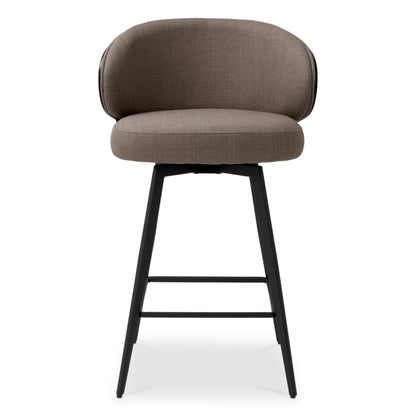 Eichholtz Camerota Counter Stool, Scalea Grey, Black Wooden Back, Black Legs, Swivel Base (A119538)