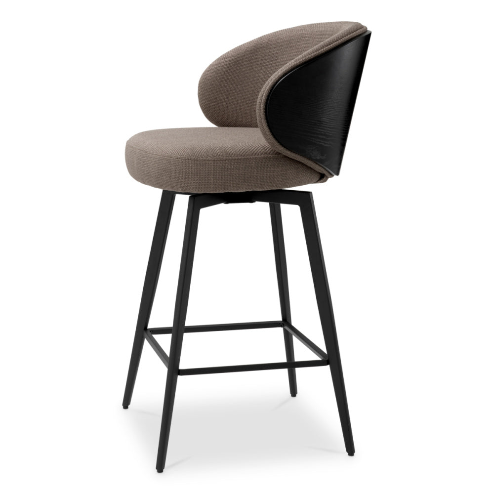 Eichholtz Camerota Counter Stool, Scalea Grey, Black Wooden Back, Black Legs, Swivel Base (A119538)