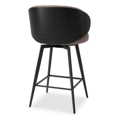 Eichholtz Camerota Counter Stool, Scalea Grey, Black Wooden Back, Black Legs, Swivel Base (A119538)