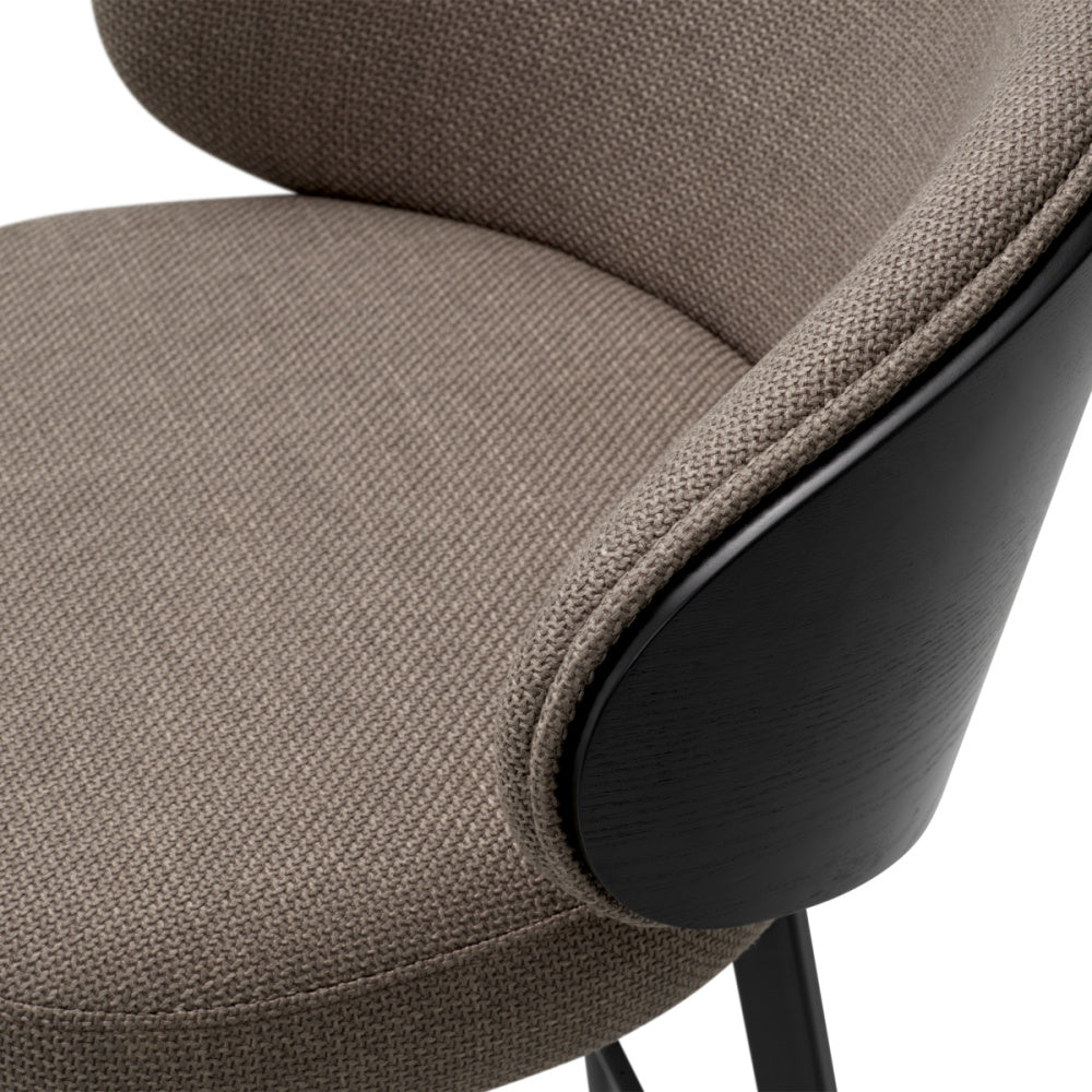 Eichholtz Camerota Counter Stool, Scalea Grey, Black Wooden Back, Black Legs, Swivel Base (A119538)