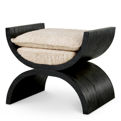 Eichholtz Claybourne Stool, Black Oak Veneer, Bouclé Sonata Cream (A119691)