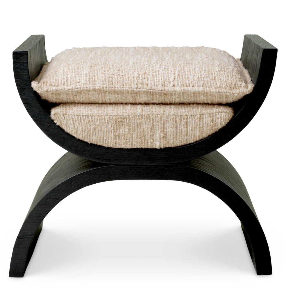 Eichholtz Claybourne Stool, Black Oak Veneer, Bouclé Sonata Cream (A119691)