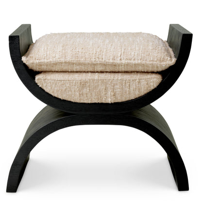 Eichholtz Claybourne Stool, Black Oak Veneer, Bouclé Sonata Cream (A119691)