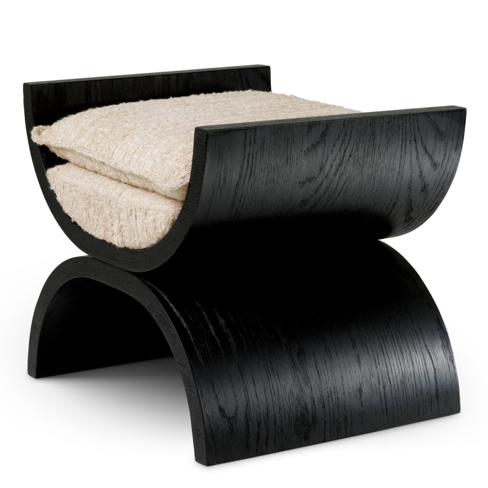 Eichholtz Claybourne Stool, Black Oak Veneer, Bouclé Sonata Cream (A119691)