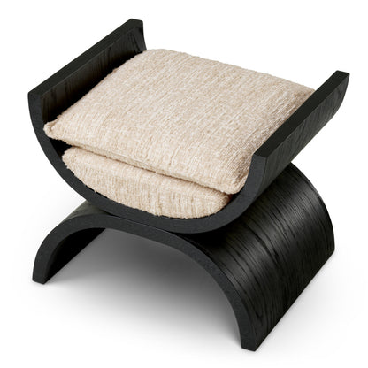 Eichholtz Claybourne Stool, Black Oak Veneer, Bouclé Sonata Cream (A119691)