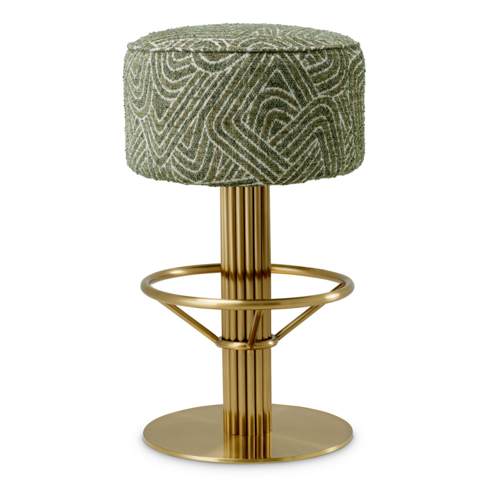 Eichholtz Carleton Bar Stool, Brushed Brass, Camari Green, Swivel Base (A120167)