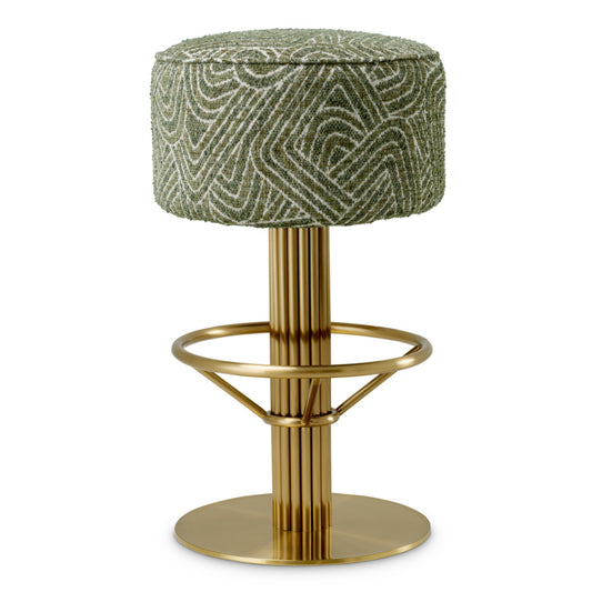 Eichholtz Carleton Bar Stool, Brushed Brass, Camari Green, Swivel Base (A120167)