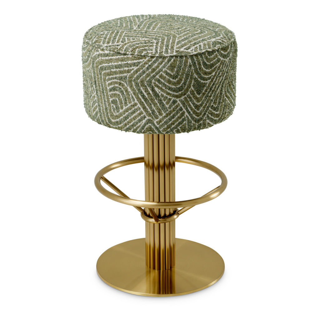 Eichholtz Carleton Bar Stool, Brushed Brass, Camari Green, Swivel Base (A120167)