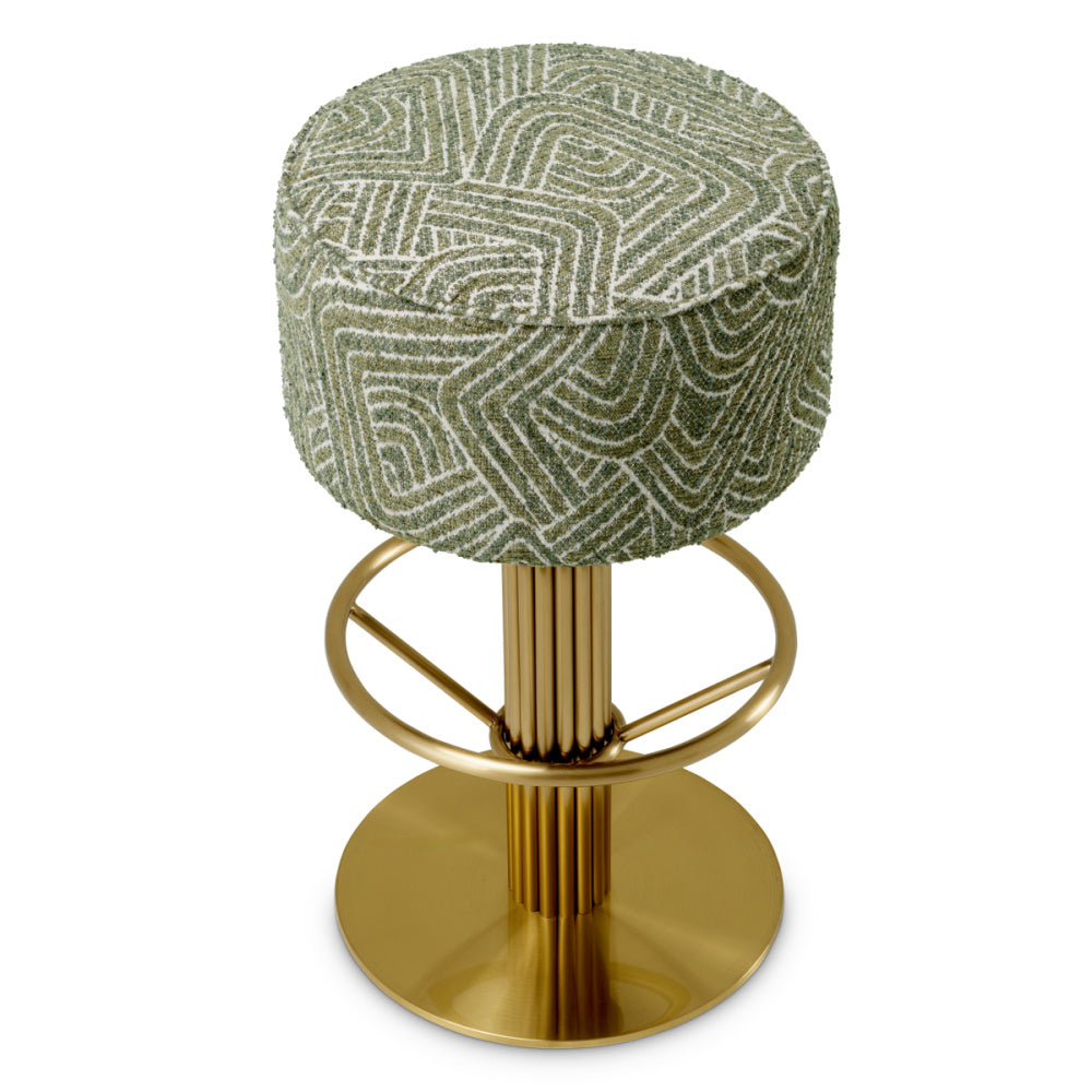 Eichholtz Carleton Bar Stool, Brushed Brass, Camari Green, Swivel Base (A120167)