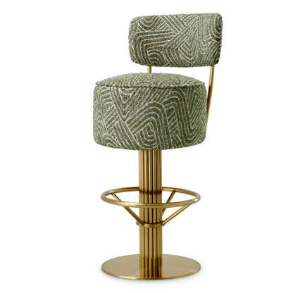 Eichholtz Carleton Bar Stool, Brushed Brass, Camari Green, Swivel Base (A120168)