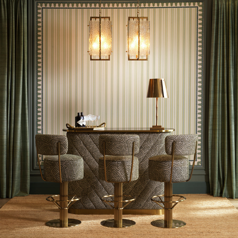 Eichholtz Carleton Bar Stool, Brushed Brass, Camari Green, Swivel Base (A120168)