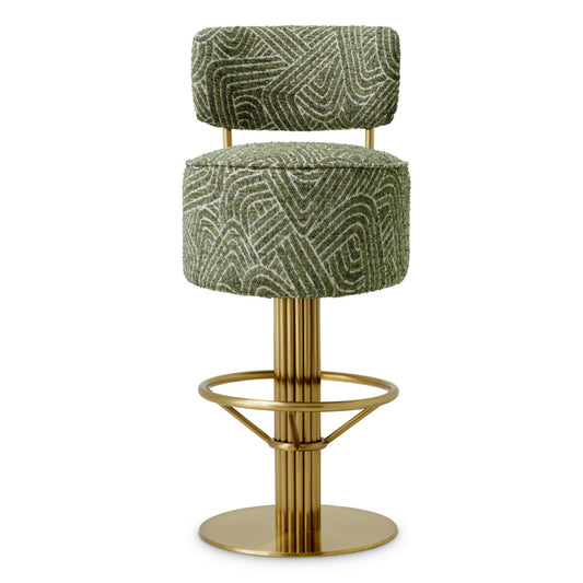 Eichholtz Carleton Bar Stool, Brushed Brass, Camari Green, Swivel Base (A120168)