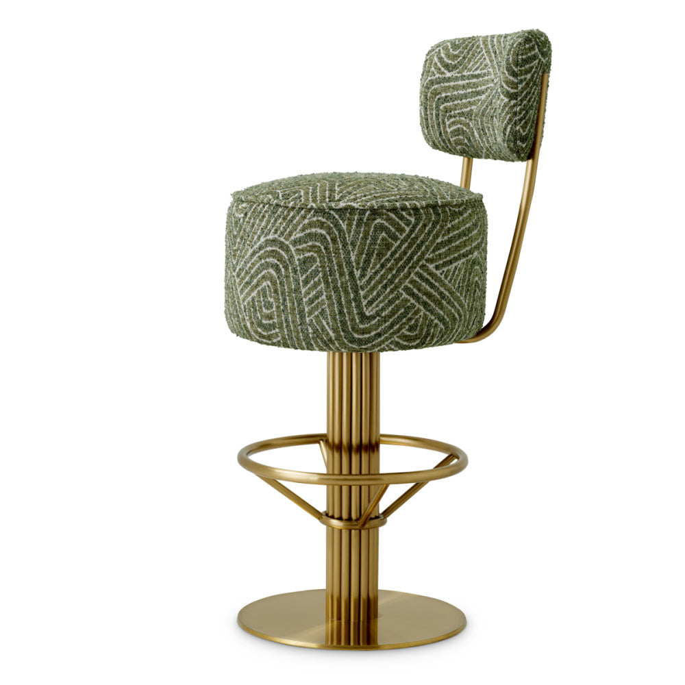 Eichholtz Carleton Bar Stool, Brushed Brass, Camari Green, Swivel Base (A120168)