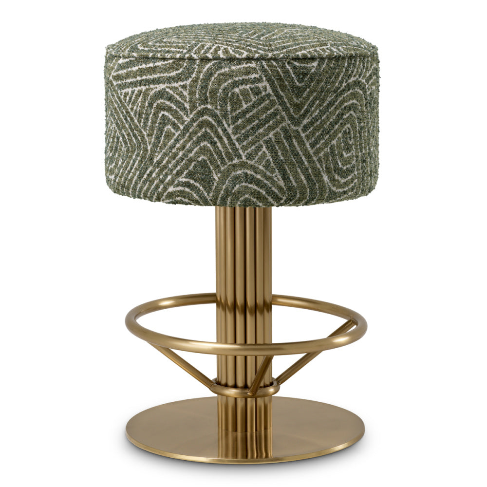 Eichholtz Carleton Counter Stool, Brushed Brass, Camari Green, Swivel Base (A120208)