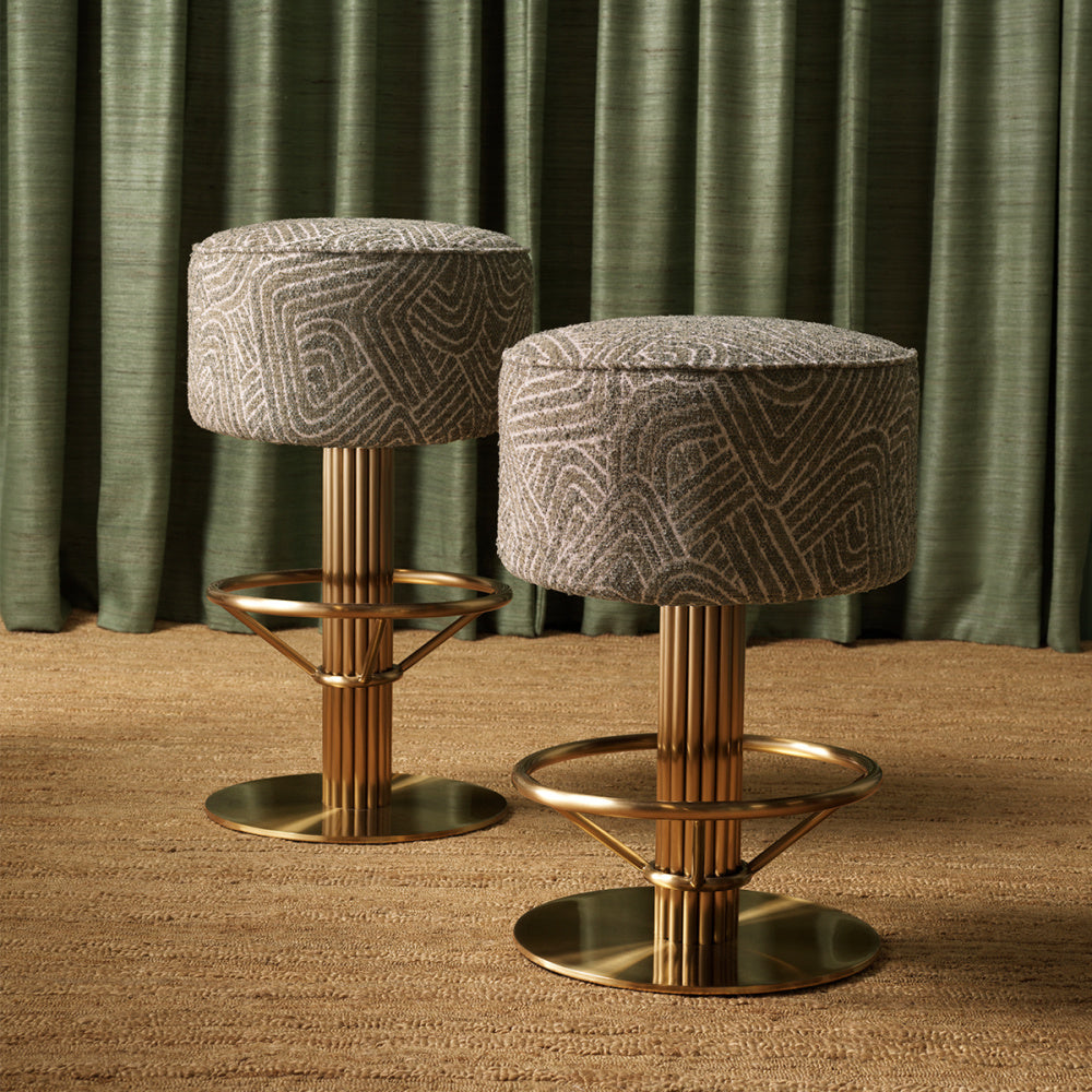 Eichholtz Carleton Counter Stool, Brushed Brass, Camari Green, Swivel Base (A120208)