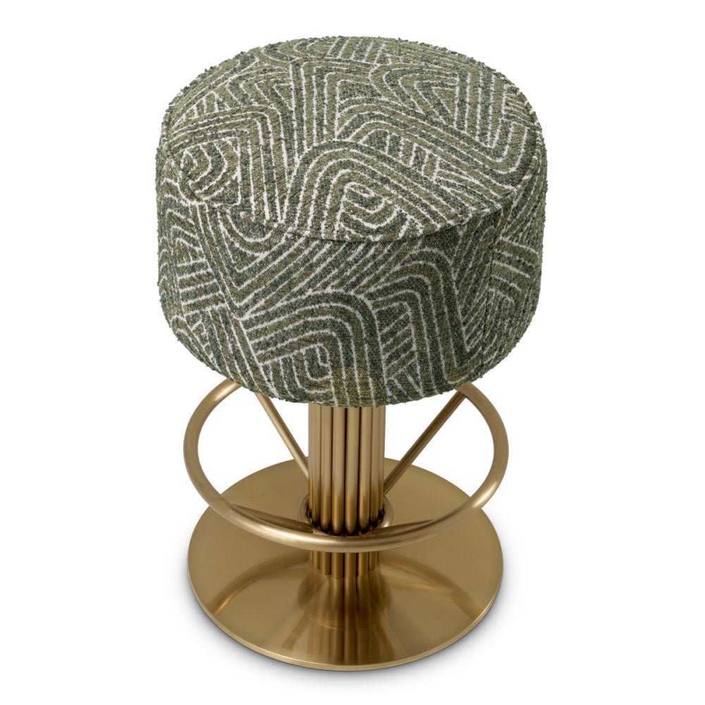 Eichholtz Carleton Counter Stool, Brushed Brass, Camari Green, Swivel Base (A120208)