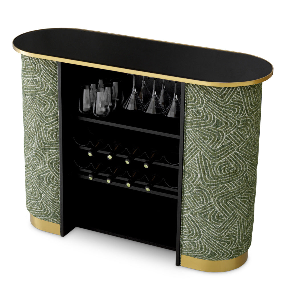 Eichholtz Matthew Bar, Brushed Brass, Black Glass, Camari Green (A120245)