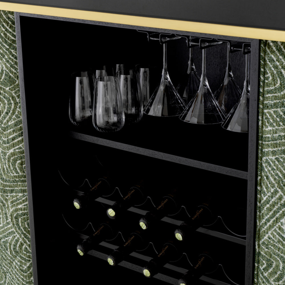 Eichholtz Matthew Bar, Brushed Brass, Black Glass, Camari Green (A120245)
