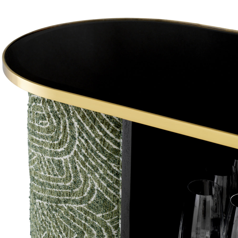 Eichholtz Matthew Bar, Brushed Brass, Black Glass, Camari Green (A120245)