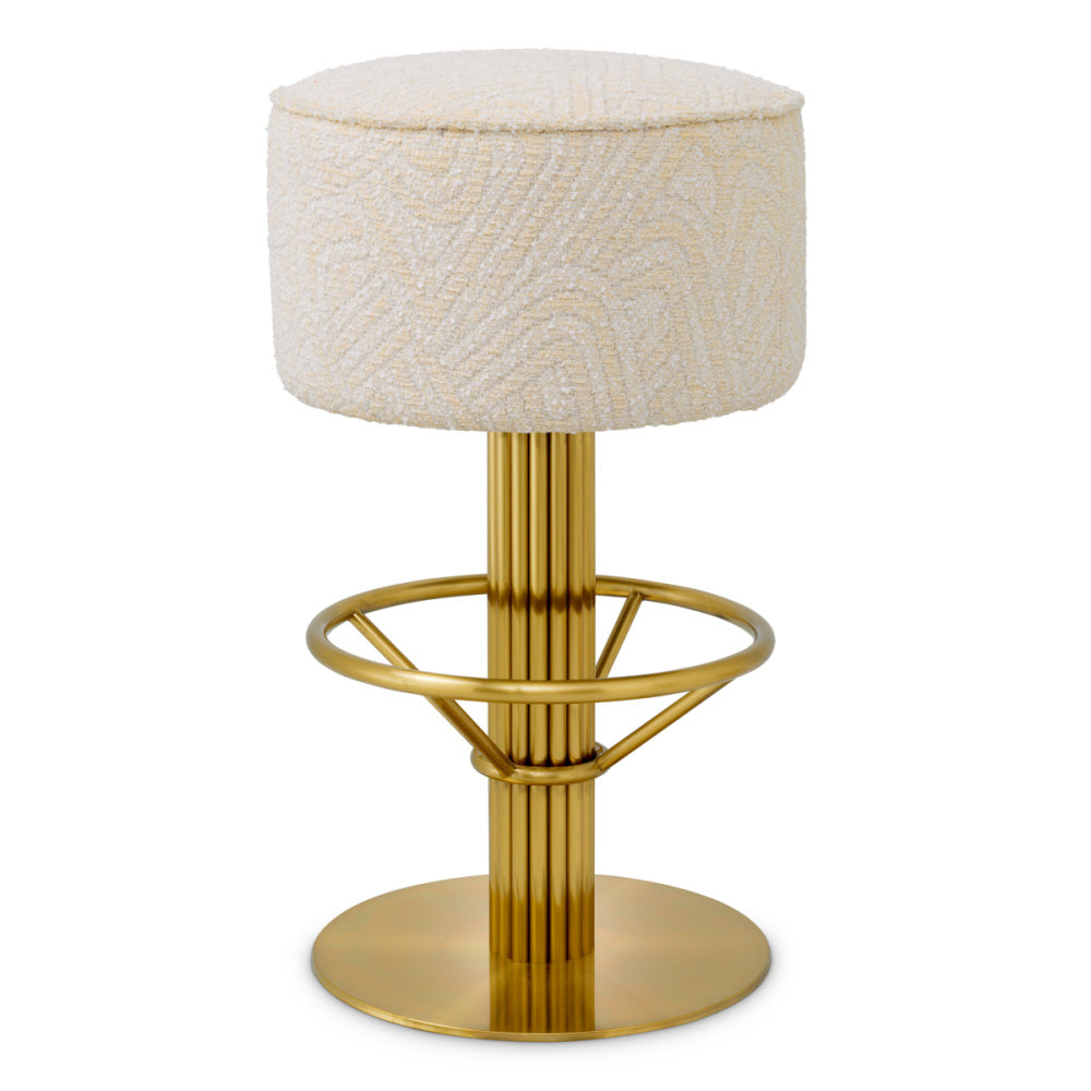 Eichholtz Carleton Bar Stool, Brushed Brass, Camari Cream, Swivel Base (A120860)