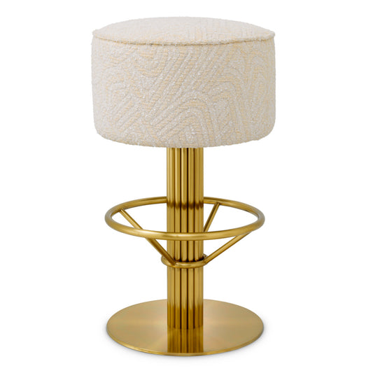 Eichholtz Carleton Bar Stool, Brushed Brass, Camari Cream, Swivel Base (A120860)