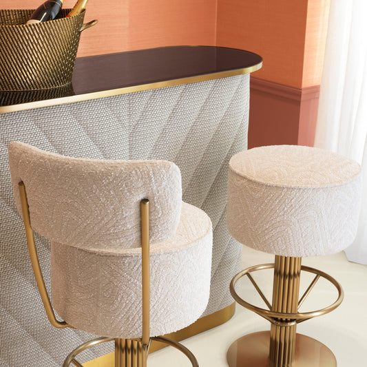Eichholtz Carleton Bar Stool, Brushed Brass, Camari Cream, Swivel Base (A120860)