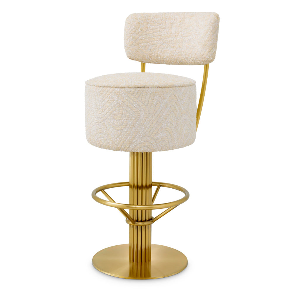 Eichholtz Carleton Bar Stool, Brushed Brass, Camari Cream, Swivel Base (A120861)