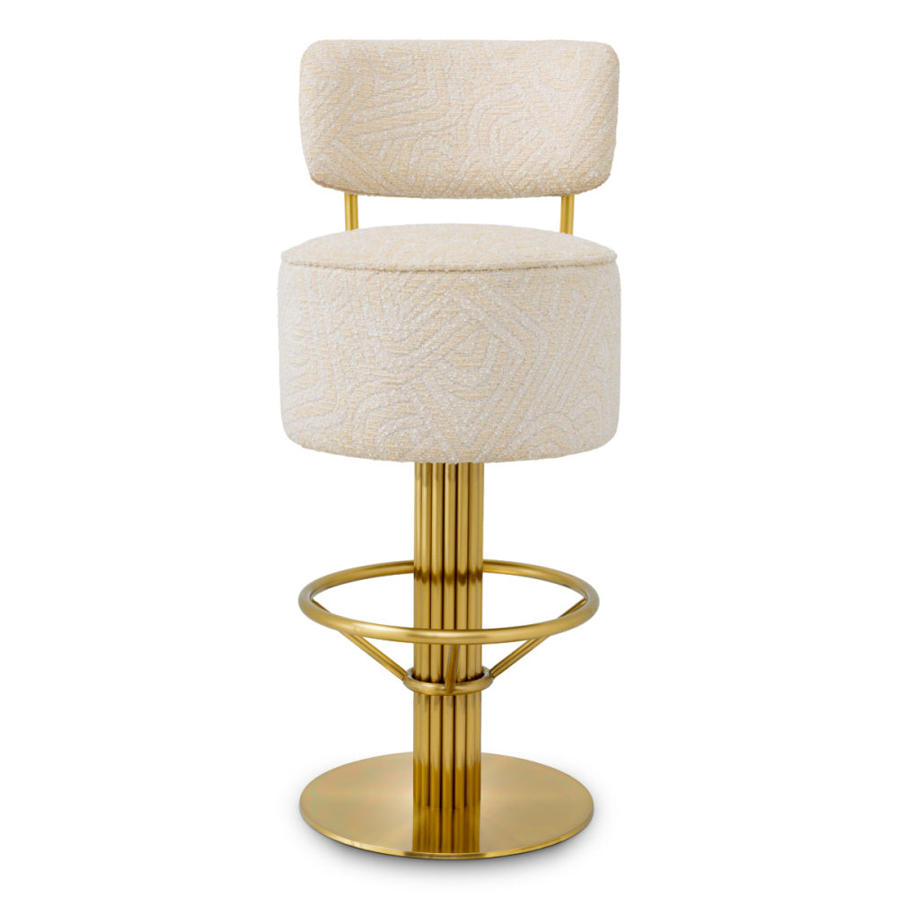 Eichholtz Carleton Bar Stool, Brushed Brass, Camari Cream, Swivel Base (A120861)