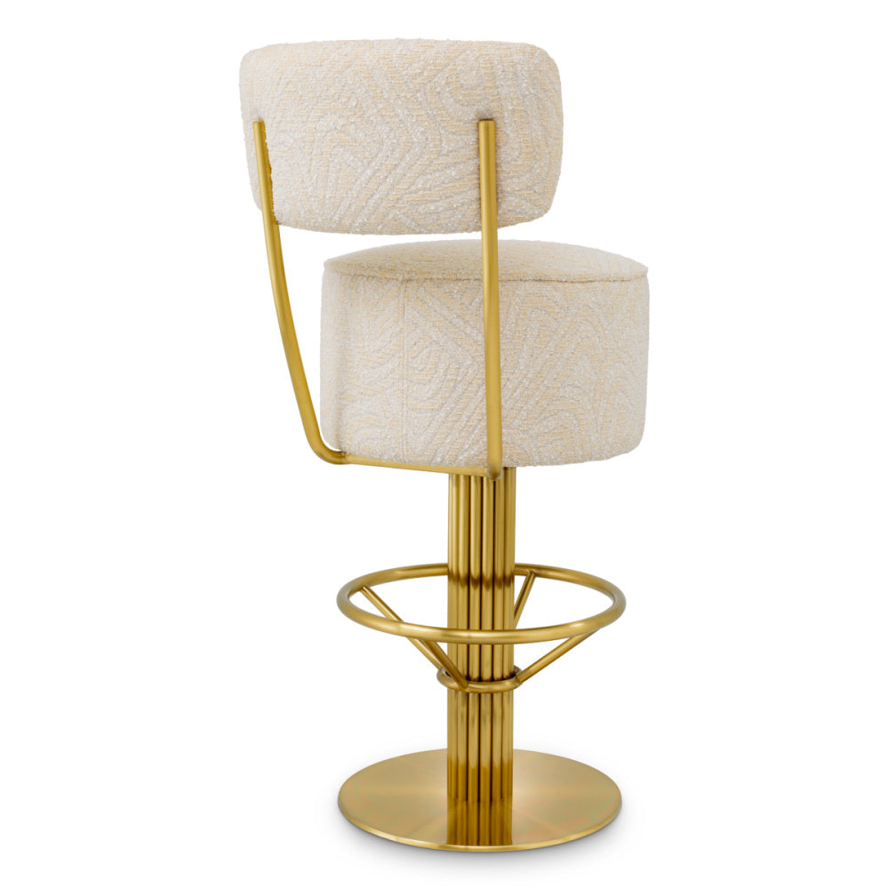 Eichholtz Carleton Bar Stool, Brushed Brass, Camari Cream, Swivel Base (A120861)
