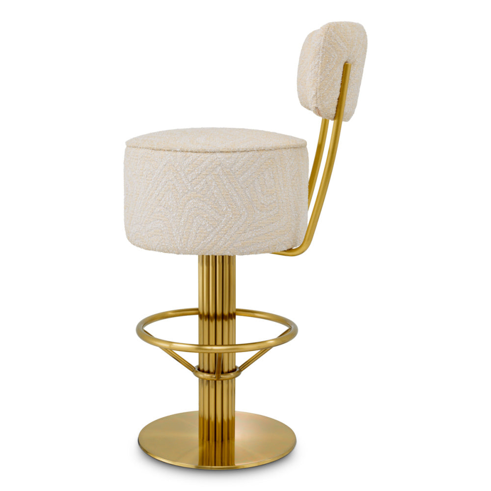 Eichholtz Carleton Bar Stool, Brushed Brass, Camari Cream, Swivel Base (A120861)