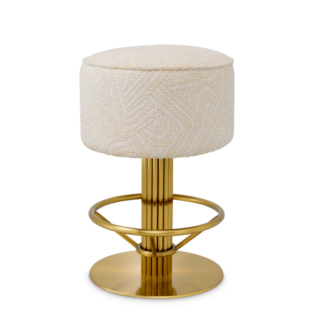 Eichholtz Carleton Counter Stool, Brushed Brass, Camari Cream, Swivel Base (A120862)